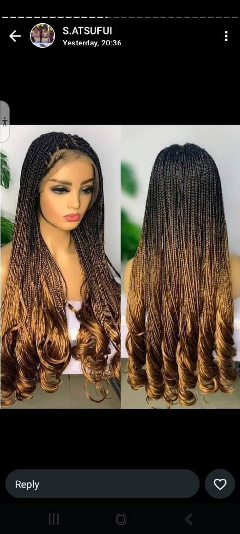 Knotless Braids Wig Ombré Caramel Curly Ends